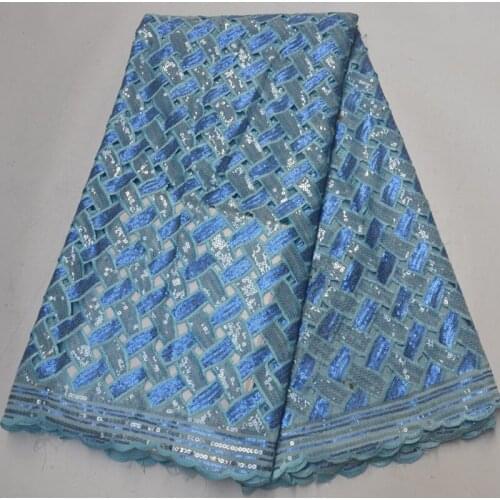 5yards/pc new skyblue African wedding party lace fabric handcut organza lace with sequins embroidery for charming dress OP145