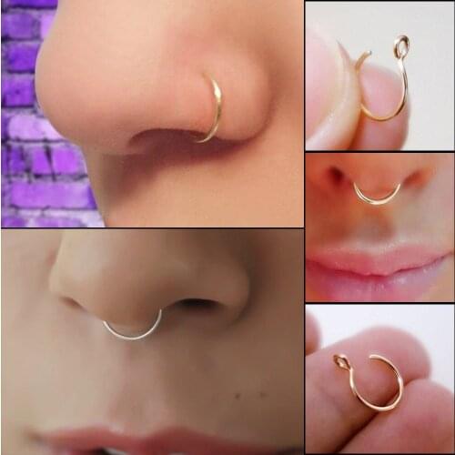 6Pcs/Set U/C 8/10mm Women Fake Nose Rings Medical Nose Ring Piercing Body Piercing Jewelry Body Stainless Steel Clip Hoop