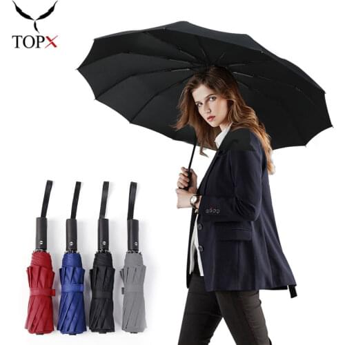 Upgrade 12Ribs Fully Automatic Umbrella Rain Women Windproof 3Fold Portable Long Handle Business Umbrella Men Outdoor Umbrella