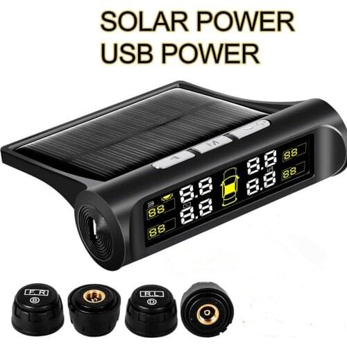 Car TPMS Tyre Pressure Monitoring System Solar Power Digital LCD Display Auto Security Alarm Systems Pressure External Sensor