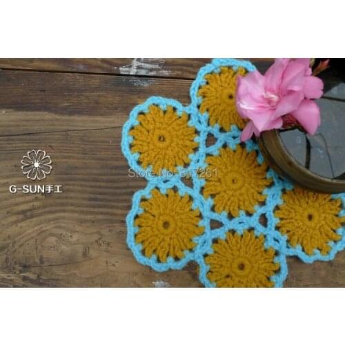 Free shipping 2015 fashion 20cm Round 6 pic/lot cotton knitted tea table pad coaster for home decor colorful flowers doilies mat