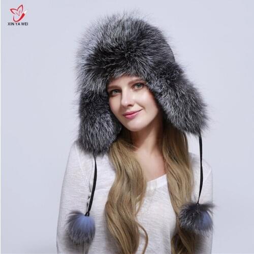 Free Shipping Russia Fox Fur Hat Fashion Winter Warm Raccoon Bomber Fox Fur Hat With Ear Flaps For Women Thick And Warm Fur Cap