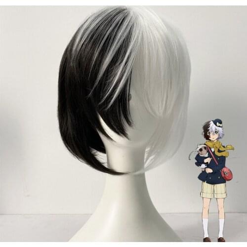 Bungo Stray Dogs Kyuusaku Yumeno Half Black and White Short Heat Resistance Synthetic Hair Anime Costume Cosplay Wigs+ Wig Cap