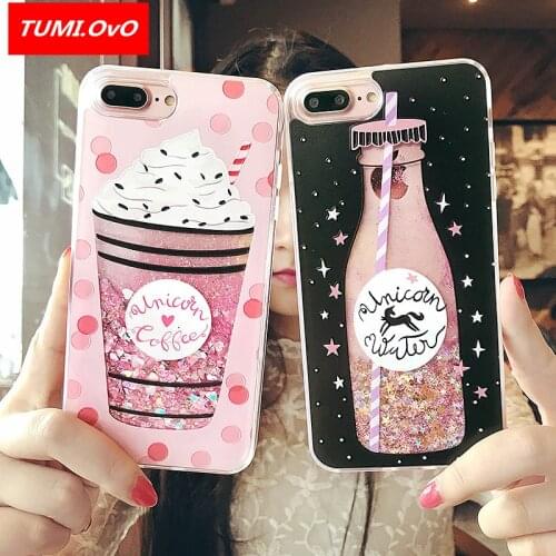 TUMI.OvO Cute Drink Bottle Ice Cream Glitter Star Dynamic Liquid Quicksand Phone Case For iPhone 5 5S 5SE 6 6S 7 8 Plus X Cases