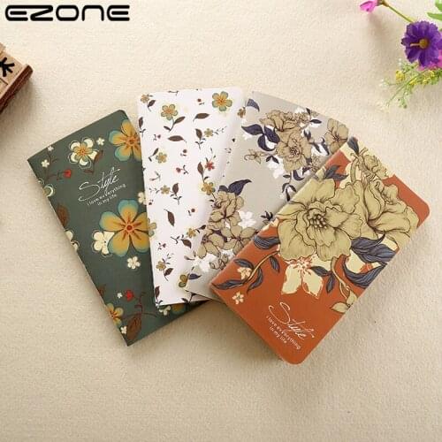 EZONE 4pcs 48k Retro Notebook Vintage Diary Classical Flowers Wire-bound Book Child Student Stationery For School 24 Sheets/pc