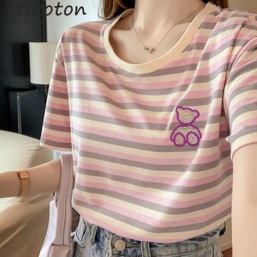Striped T Shirt Female Summer T-Shirt Short Sleeve O Neck Casual Women Basic TShirt Korean Casual Tops Tees Simple Lady Clothing