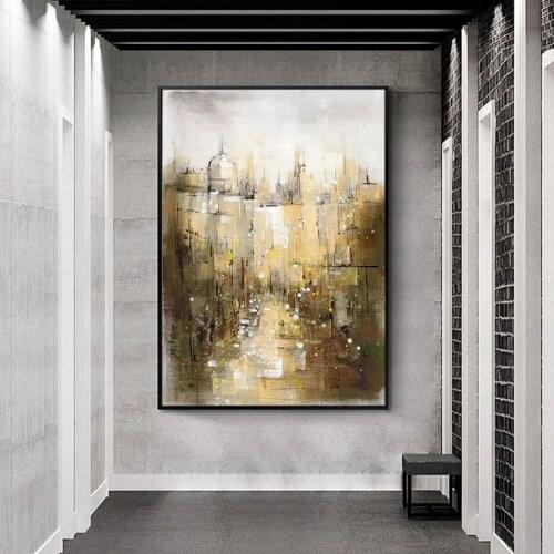 100% Handpainted Oil Painting Abstract City Building Painting Picture On Canvas Handmade Wedding Decoration For Living Room Home