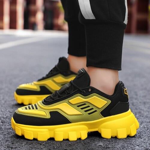Mens Shoes Fashion Yellow Hip-hop Unisex Chunky Sneakers for Men Mesh Breathable Casual Shoes Men Sneakers zapatillas de hombre