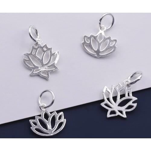 925 Sterling Silver Pretty Hollow Lotus Pattern Dangle Charms Buddhism Prayer Necklace Silver Pendant DIY Jewelry Findings
