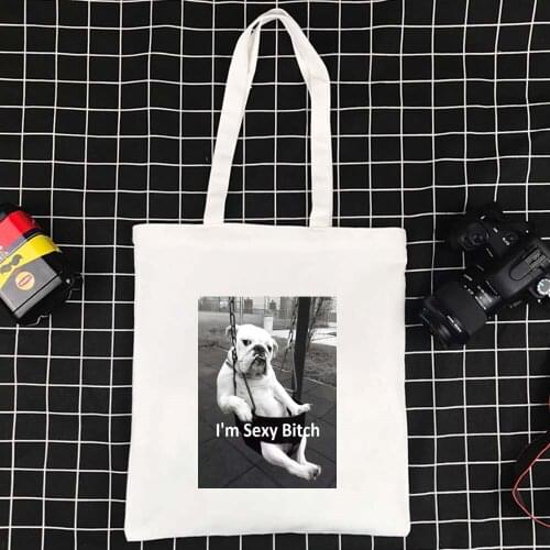 Effortless Canvas Bag High Quality Shoulder Bag Folding Ecobag Supermarket Shopping Bag Funny Pattern School Travel Ladies Bag