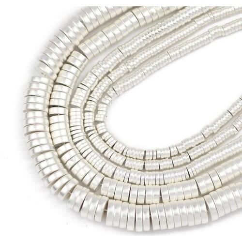 Matte White Gold Hematite Natural Stone Silvers Flat Round Spacers Loose Beads For Jewelry Making Diy Bracelets 15" 3/4/6/8mm