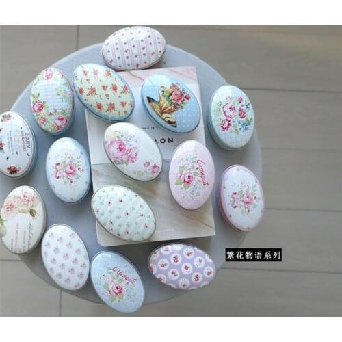 30pcs/lot Metal Storage Box Fresh Flower Printing Oval Shape Candy Box Handmade Soap Case Mini Tin Jewelry box Small Pill Case