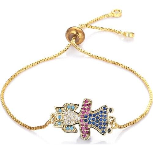 Fashion womens rainbow girl jewelry gold cz colorful zircon bracelet bangle adjustable chain bracelet for women