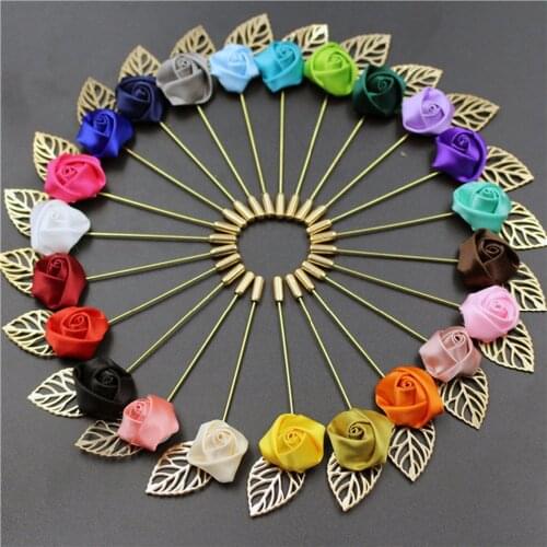 Fashion New Men Retro Golden Leaf Rose Flower Brooch Pins Collar Suit Stick Breastpin Pin Mens Suit Dressup