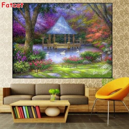 Full SquareRound Drill Diamond Painting Embroidery Swan in the Park Rhinestone Mosaic Cross Stitch Decor Gift PP2192