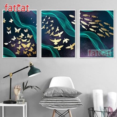 FATCAT Green line eagle abstract art diy 5d diamond painting full square round mosaic embroidery triptych kits decoration AE2961