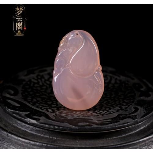 Natural Agate Pink Gourd Pendant Chalcedony Necklace Charm Jewellery Sweater Chain Fashion Hand-Carved Luck Amulet Gifts