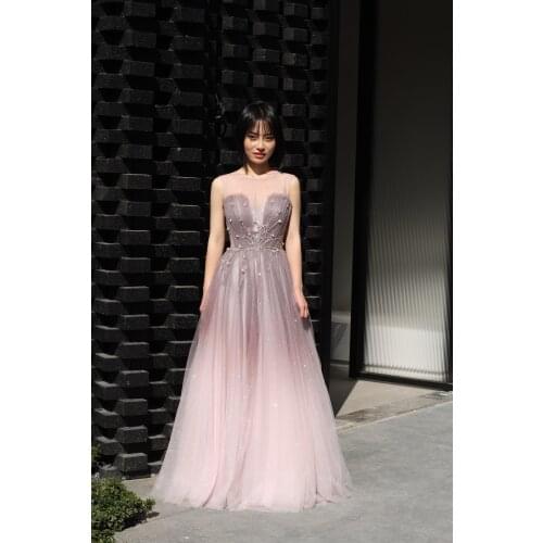 Pink Luxury Gowns Fashion Ladies Partydress A-Line Sexy With Diamond Evening Dresses For Women Wedding Party Graduation Formal