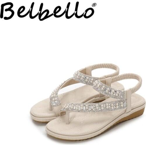 Belbello 2019 summer fashion beach flip-flops Streets elastic flat shoes Comfortable Refreshing Diamond women shoes