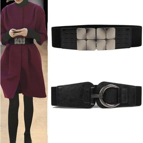 Women waistbands Fashion Stretch cummerbunds black metal Buckle alloy Waist Belts Wide Elastic Cinch Corset Waistband for dress
