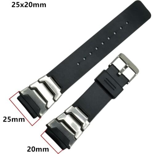 Stainless Steeel Silicone Rubber Watch Band 25mm * 20mm Watchband Stainless Pin Buckle Strap Wrist Belt Bracelet