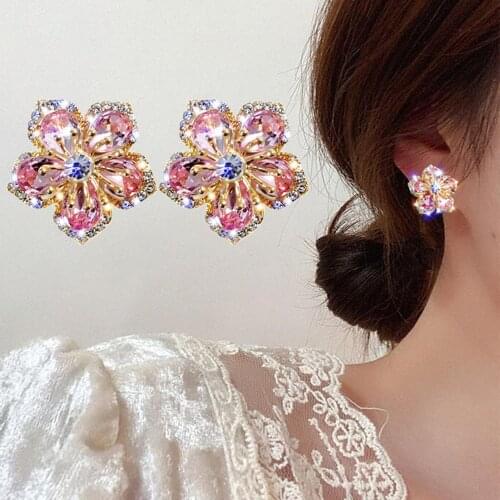 Women Fashion Rhinestone Flowers Design Ear Stud Earrings Jewelry Gift Accessory Studs Ear Fashion New Design Jewelry Party Gift