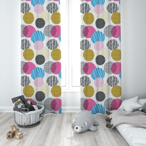 Curtains Children 3D Printed Decorative Items Home Childrens Room Circle Pink White Yellow Black Blue Model 140