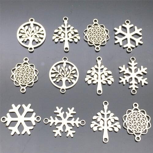 Christmas Snowflakes Tree Connectors 10pcs Stainless Steel Connector Necklace Bracelet Findings Diy Earrings Jewelry Making Tool