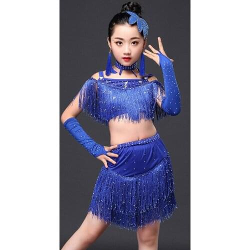 Sequin Fringe Dancewear Child Girls Kids CostumeSalsa Dresses latindance childrens sequined Tassel stage performance clothing
