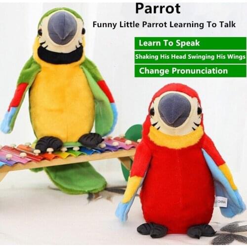 Learn To Speak Repeat Voice-Activated Electric Plush Parrot Flap Wings Shake Your Head Simulate Cute Children’s Plush Toys