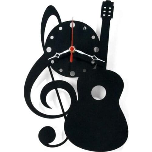 HLO 2021 Home Decoration Quitar and Treble Clef Wooden Wall Clock Quality Material Stylish Living Room Modern Horloge Murale