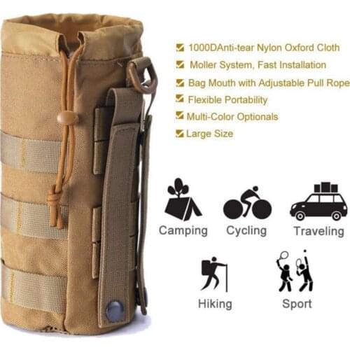 Upgraded Sports Water Bottles Pouch Bag, Drawstring Molle Water Bottle Holder Tactical Pouches, Travel Mesh Water Bottle Bag