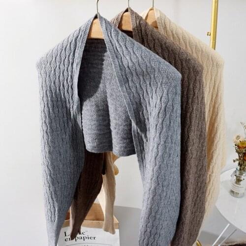 Spring-Autumn Women Knitted Shrugs Scarf Solid Hollow-Out Button Shawl Wraps Pashmina Rectangle Sjaals Bufandas Echarpe D276