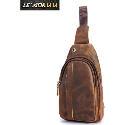 Top Quality Men Leather Casual Fashion Travel Chest Pack Sling Bag Design Triangle One Shoulder Cross body Bag Daypack 010-d