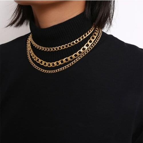 WANGLUFEI Big Miami Gold Curb Link Chain Necklace For Women Layered Chunky Cuban Chain Necklace Thick Hip Hop Punk Jewelry Gifts