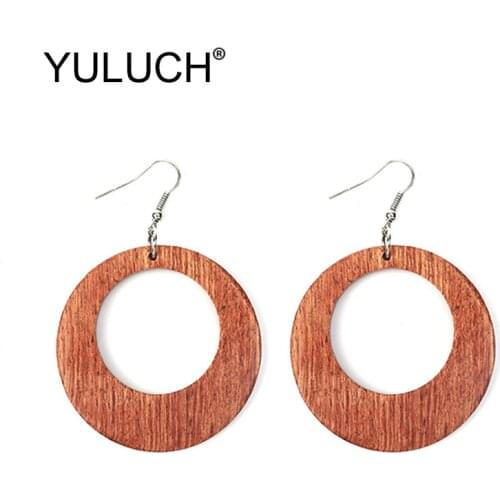 YULUCH 2019 Personality Women Redwood Drop Earrings Fashion Jewelry Ethnic African Indian Round Natural Rare Wood Dangle Earings