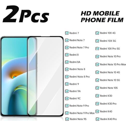 2PCS Protective Glass For Xiaomi Redmi 7 8 8A 9 9A 9C Tempered Glass Note 9S 10 Pro Max K30 K40 10X 10S 4G 5G Screen Protector