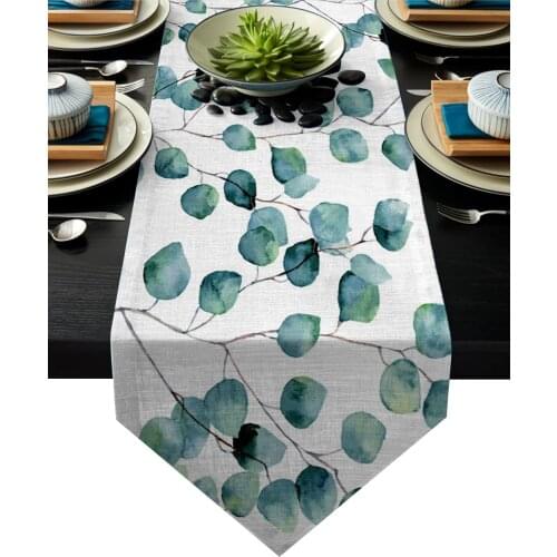 Green Leaves Branches Table Runner For Hotel Wedding Party Cake Floral Tablecloth Home Decoration