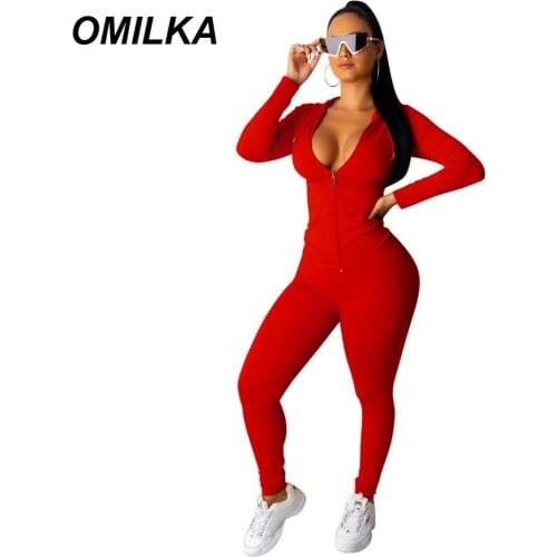 OMILKA 2 Piece Set Tracksuit 2019 Autumn Winter Women Long Sleeve Hooded Zipper Jacket and Long Pencil Pant Suit Sporty Outfits