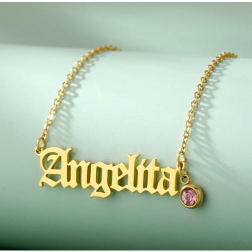 Custom Name Necklaces For Women Personalized Birthday Stone Statement Choker Old English Font Necklaces Gift Birthstone Jewelry