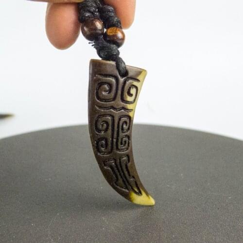 Religion Tooth Character limitation Yak Bone Material Bone Art Necklace Pendant Vintage Mens adjustable Rope Necklaces #GZ109