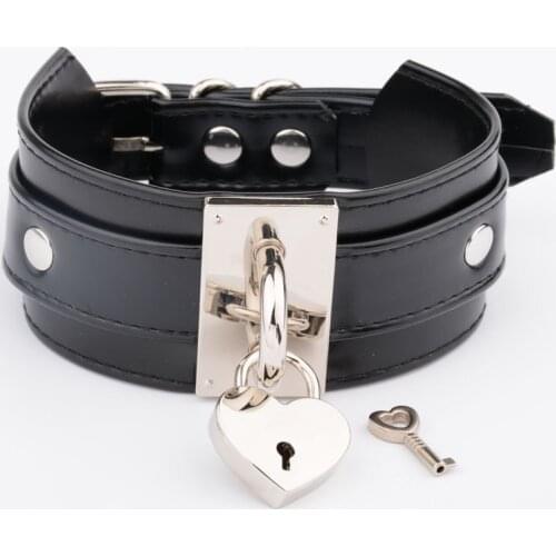 Handmade Women Layered Choker Necklace for Women Girls Black BDSM Collar Padlock Key Wide Choker Necklace