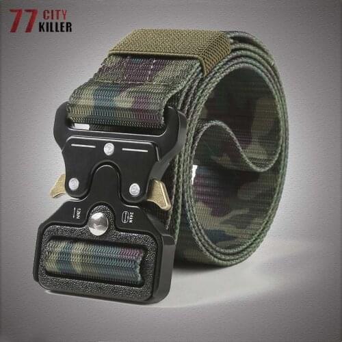 125cm Big Size Tactical Belt Men Nylon Metal Buckle Military Canvas Belts Male Outdoor Multifunctional Training Combat Army Belt