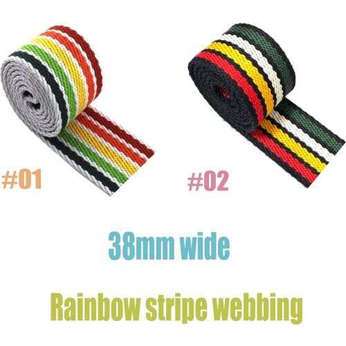 38mm Rainbow color cotton webbing colorful ribbon for Key Fobs Strap Webbing Bag strap Dog webbing Collar Belt by the yards