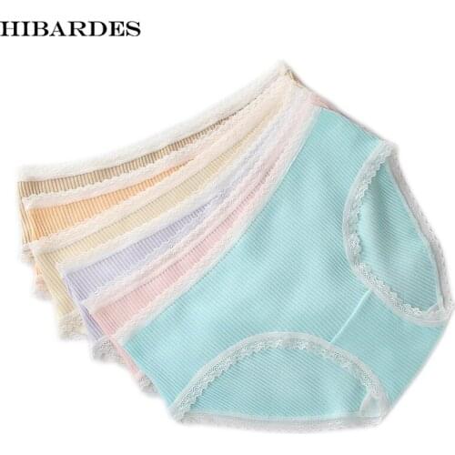 5 Pcs/lot Sexy Women Briefs Cotton 95% Lingerie Cute lace Soft Girls stripe Underwear Bikinis calcinha tanga cueca Girl Panties