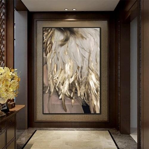 Canvas Poster Abstract Gold Feather Print Wall Nordic Minimalist Style Art Modular Living Room Bedroom Home Decoration Painting