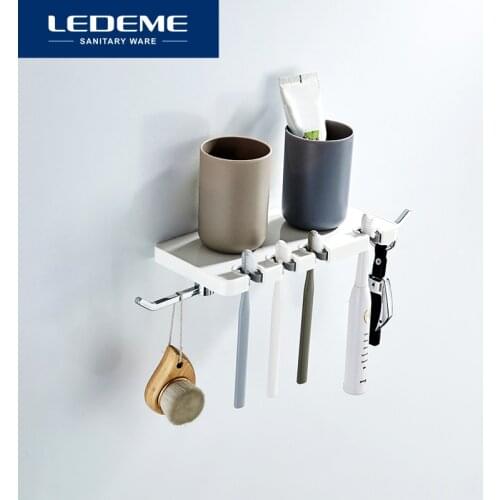 LEDEME Bathroom Accessories Toothpaste Holder Suction Cup Wall Mounted Cleanser Storage Rack Organizer Plastic L105W L105B