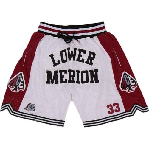 Dabuliu Basketball Shorts 33 Bryant Lower Merion Hight School White Red Shorts Embroidered