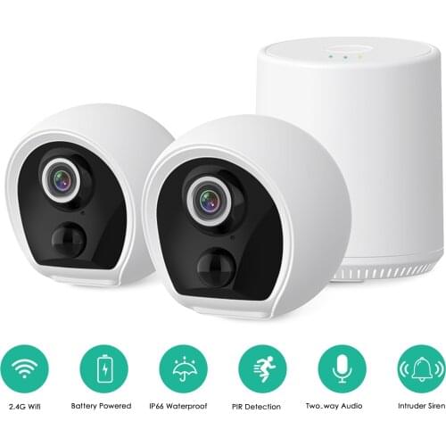 Wireless Home Security Camera System NVR Base Station+2pcs 1080P High Definition Battery Security Camera with Night Vision