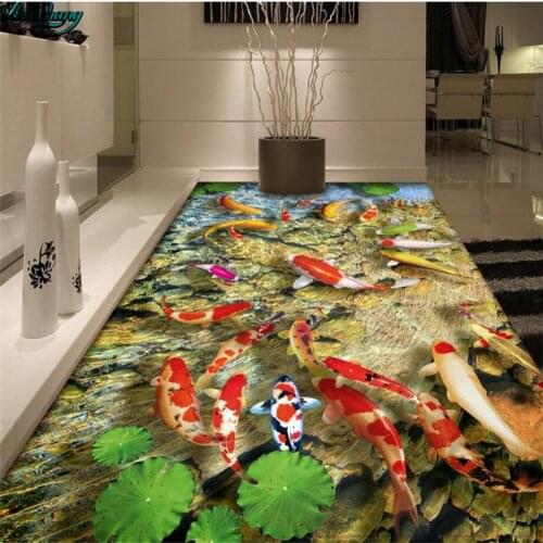 Beibehang Large custom flooring Chinese lotus carp bathroom in the living room 3D floor decoration painting